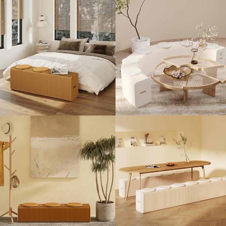 Accordion Expandable Paper Bench Folding Sofa Chair Entryway Stool, Height 30cm 3-Seater Brown, Height 30cm 6-Seater Brown, Height 30cm 9-Seater Brown, Height 44cm 3-Seater Brown, Height 44cm 6-Seater Brown, Height 44cm 9-Seater Brown                  ...