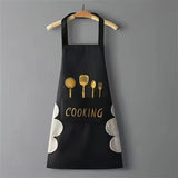 Waterproof Oil-Resistant Apron with Fork & Knife Print Unisex Adjustable Cooking Smock