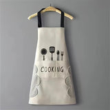 Waterproof Oil-Resistant Apron with Fork & Knife Print Unisex Adjustable Cooking Smock