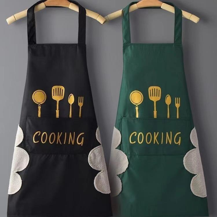 Waterproof Oil-Resistant Apron with Fork & Knife Print Unisex Adjustable Cooking Smock