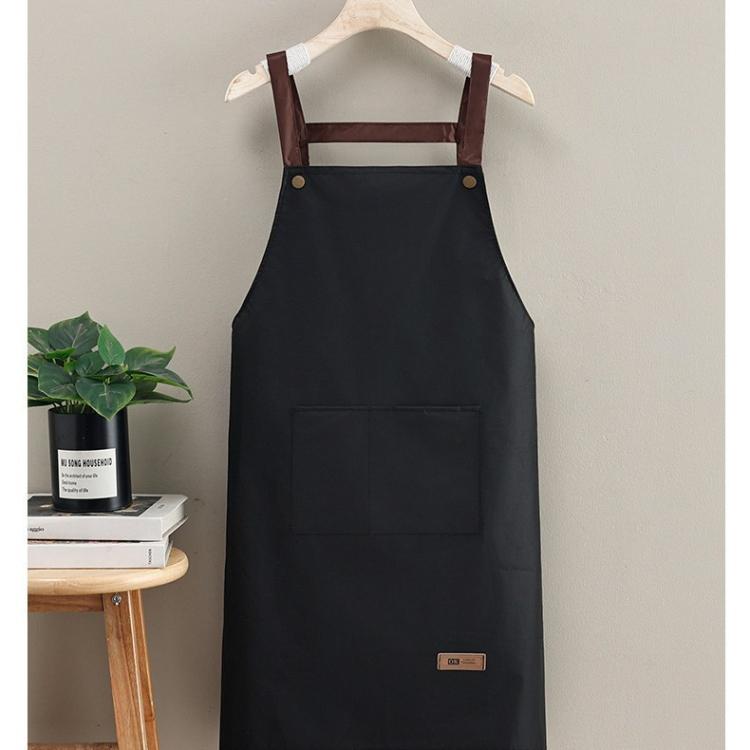 Waterproof Oil-Resistant Apron with Button Decoration Adjustable H-Back Straps