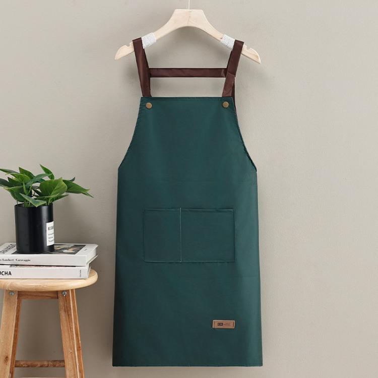 Waterproof Oil-Resistant Apron with Button Decoration Adjustable H-Back Straps