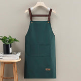 Waterproof Oil-Resistant Apron with Button Decoration Adjustable H-Back Straps