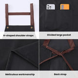 Waterproof Oil-Resistant Apron with Button Decoration Adjustable H-Back Straps