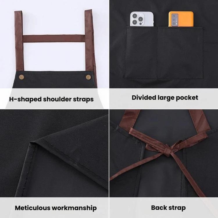 Waterproof Oil-Resistant Apron with Button Decoration Adjustable H-Back Straps