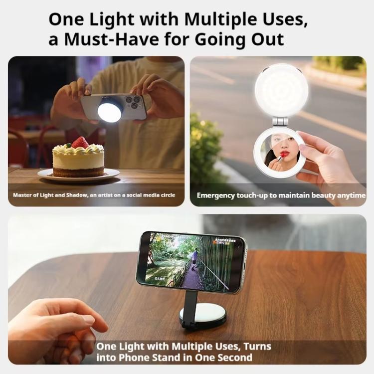 VRIG Magnetic Extendable Phone Fill Light With Mirror Foldable 2-In-1 Selfie Light Converts To Stand, 3 Color Temperatures