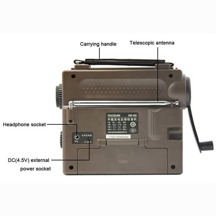 TECSUN GR-88P Portable Hand Crank Emergency Radio With FM/MW/SW