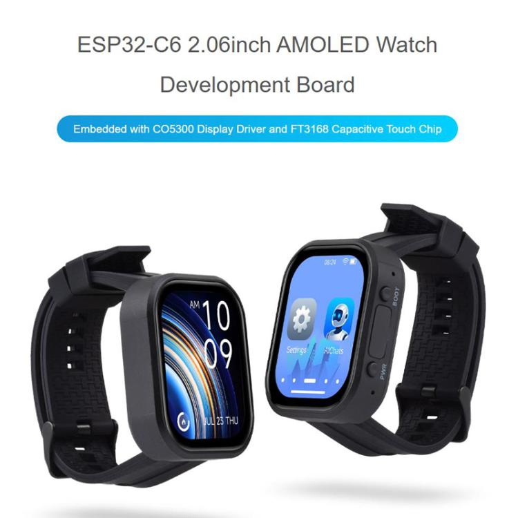 WAVESHARE ESP32-C6 2.06 Inch AMOLED Touch Watch Development Board, 410x502 Pixels, With Lithium Battery, No Lithium Battery