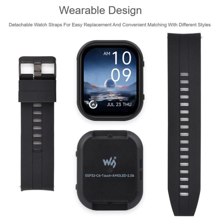 WAVESHARE ESP32-C6 2.06 Inch AMOLED Touch Watch Development Board, 410x502 Pixels, With Lithium Battery, No Lithium Battery