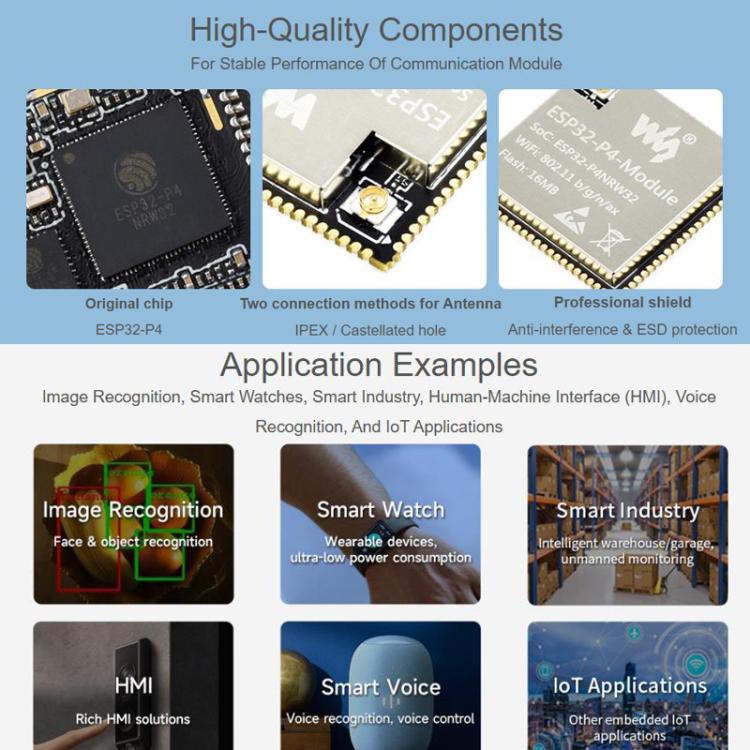 WAVESHARE ESP32-P4-Module Core Board Supports 2.4GHz Wi-Fi And Bluetooth 5.3, 16MB, 32MB