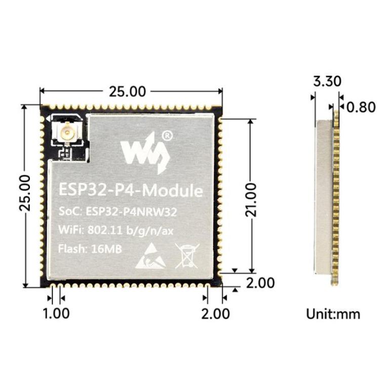 WAVESHARE ESP32-P4-Module Core Board Supports 2.4GHz Wi-Fi And Bluetooth 5.3, 16MB, 32MB