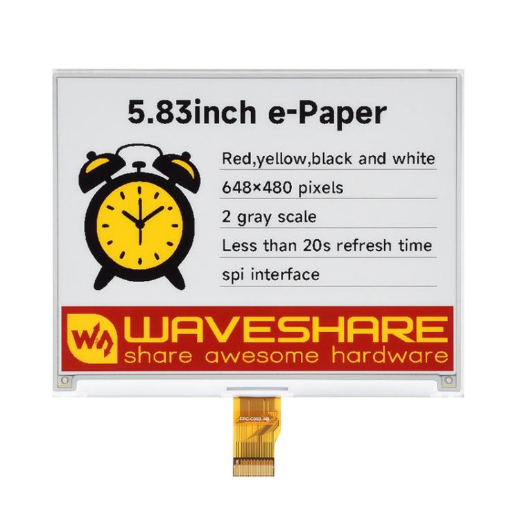 WAVESHARE 5.83 Inch E-Paper 4 Color E-Ink Display Module, Raw Display, With Driver HAT Raw Display