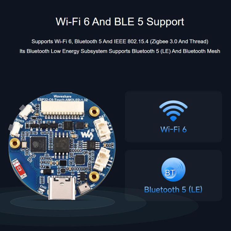 1.32 Inch AMOLED Round Touch Display Development Board, 32766