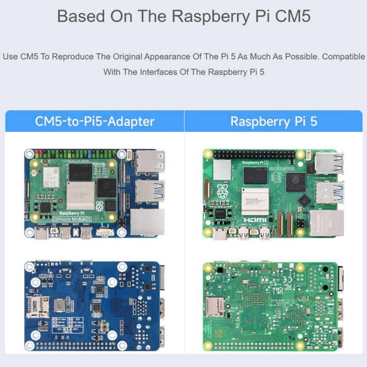 WAVESHARE CM5-To-Pi5-Adapter For Raspberry Pi 5 CM5 To Pi 5 Adapter Board Supports Connecting To Microphone, 32049