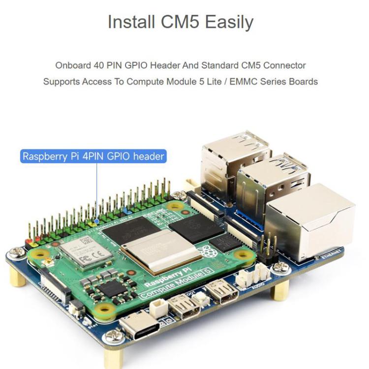WAVESHARE CM5-To-Pi5-Adapter For Raspberry Pi 5 CM5 To Pi 5 Adapter Board Supports Connecting To Microphone, 32049