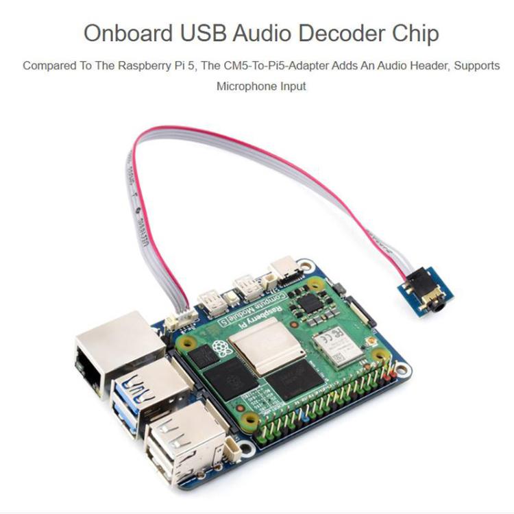 WAVESHARE CM5-To-Pi5-Adapter For Raspberry Pi 5 CM5 To Pi 5 Adapter Board Supports Connecting To Microphone, 32049
