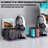 ipega 12-in-1 Multi-Function Charging Dock for Nintendo Switch 2/Switch Joy-Con Charging, Pro Controller Dock, Cooling Fan, Game & Headset Storage Organizer, 12-in-1