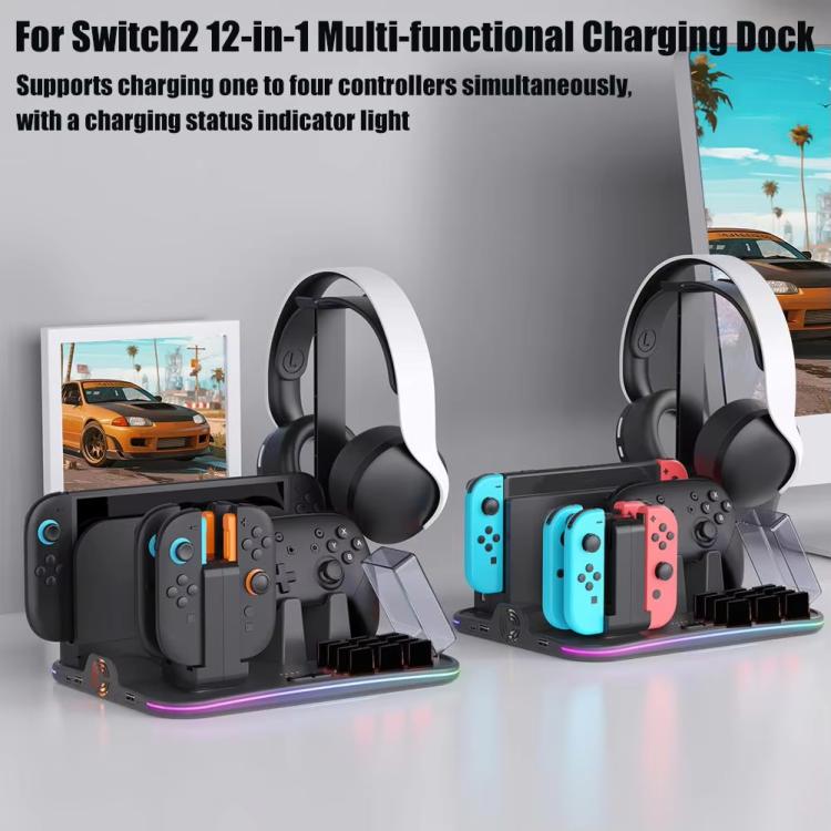 ipega 12-in-1 Multi-Function Charging Dock for Nintendo Switch 2/Switch Joy-Con Charging, Pro Controller Dock, Cooling Fan, Game & Headset Storage Organizer, 12-in-1