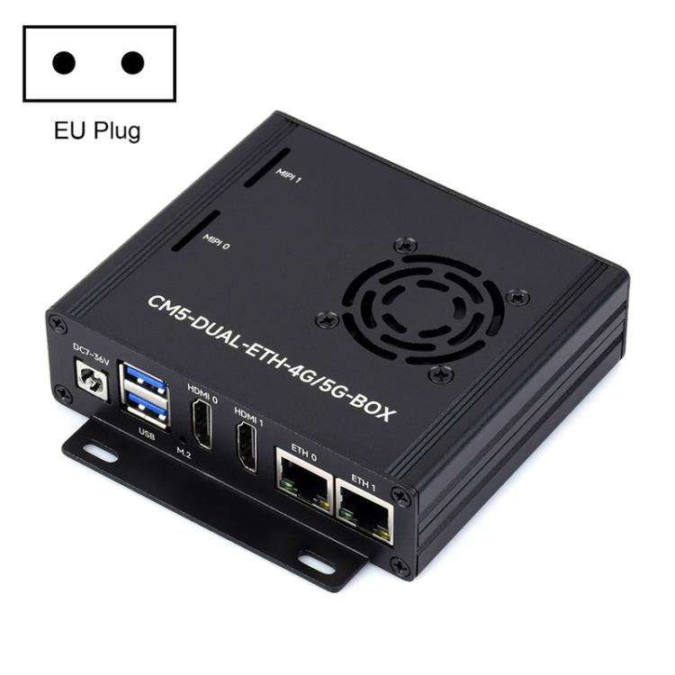 For Raspberry Pi CM5 WAVESHARE Dual Network Port Expansion Board Support 4/5G Communication Module, EU Plug, US Plug, UK Plug