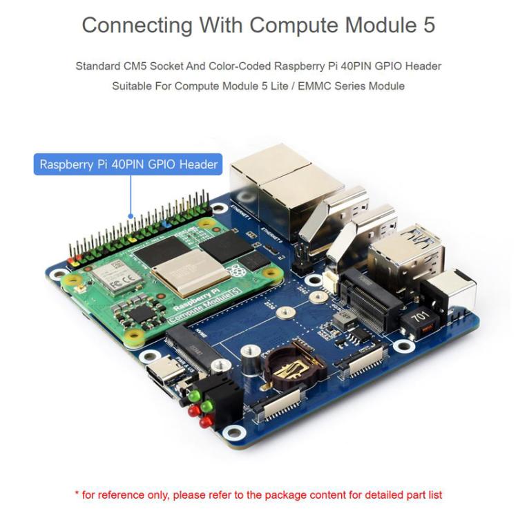 For Raspberry Pi CM5 WAVESHARE Dual Network Port Expansion Board Support 4/5G Communication Module, EU Plug, US Plug, UK Plug