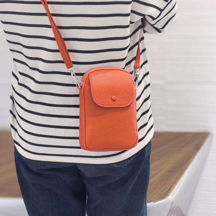 Women Solid Color Pebble Grain Flap Phone Bag Versatile Commuting Shoulder Crossbody Bag