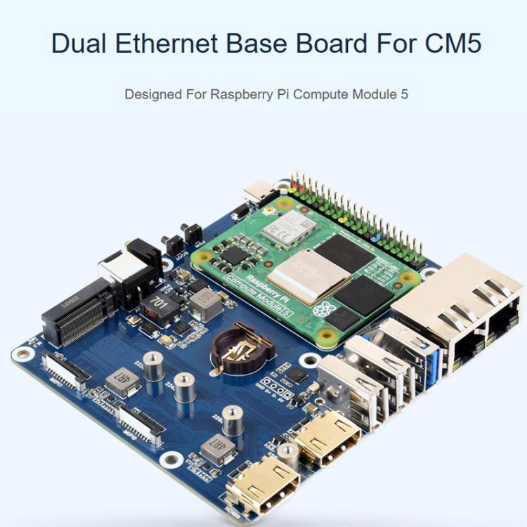 WAVESHARE Gigabit / 2.5G Dual Ethernet Base Board For Raspberry Pi CM5, EU Plug, UK Plug, US Plug