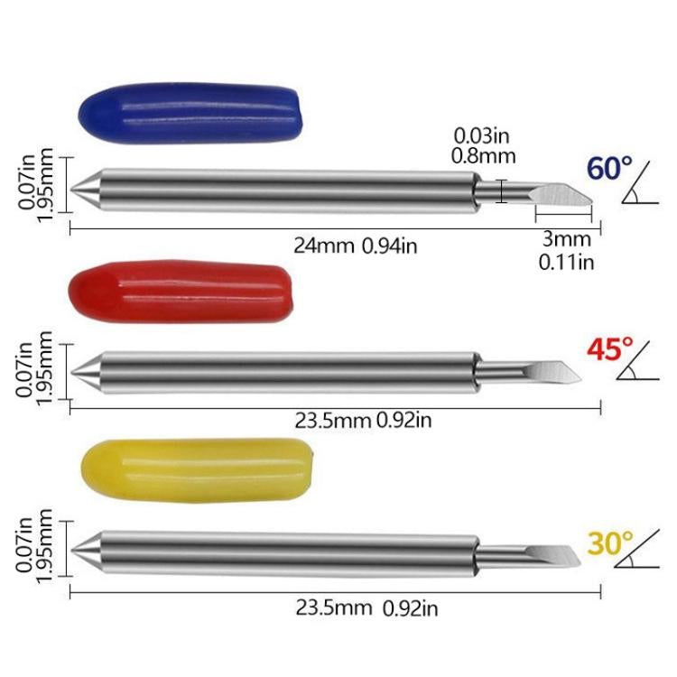10pcs For Roland Engraving Cutter Engraving Machine Accessories Consumables Engraving Machine Cutter, 30 Degrees Yellow, 45 Degrees Red, 60 Degrees Blue