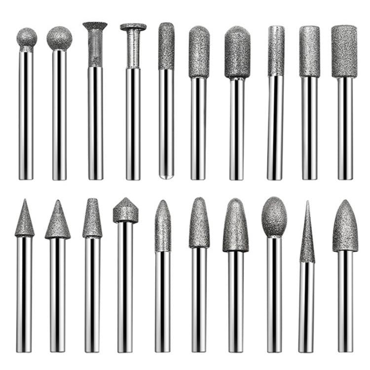 20pcs /Pack 6mm Shank Diamond Grinding Heads Jade Carving Tools Grinding Needles Diamond Grinding Rods, 20pcs