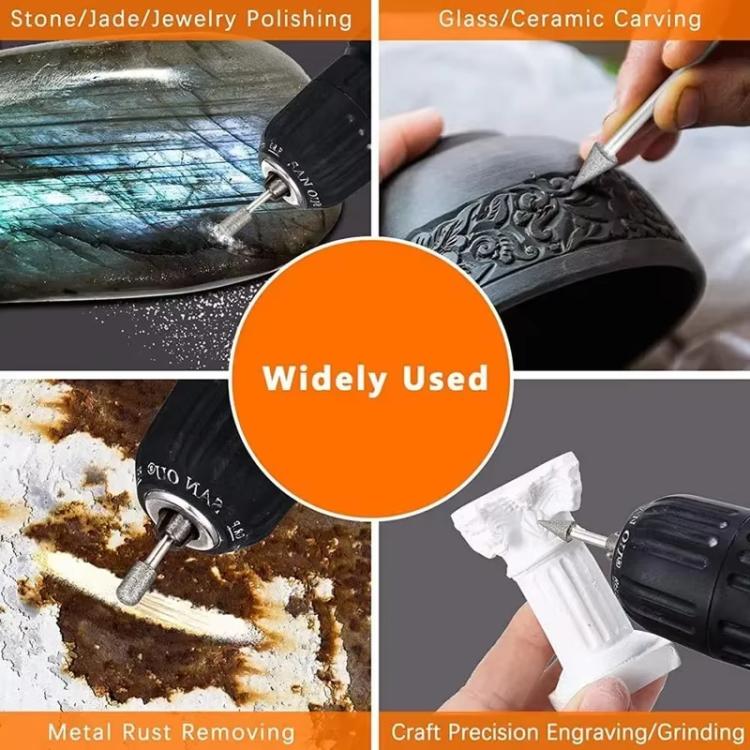 20pcs /Pack 6mm Shank Diamond Grinding Heads Jade Carving Tools Grinding Needles Diamond Grinding Rods, 20pcs