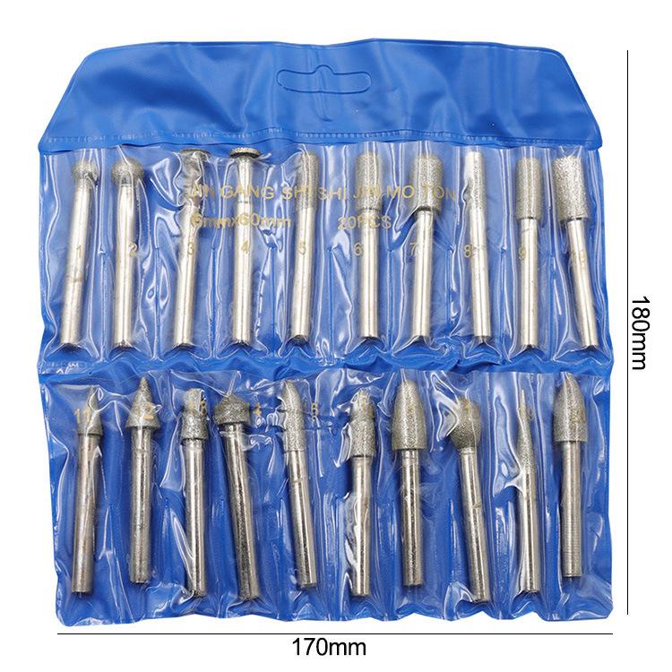 20pcs /Pack 6mm Shank Diamond Grinding Heads Jade Carving Tools Grinding Needles Diamond Grinding Rods, 20pcs