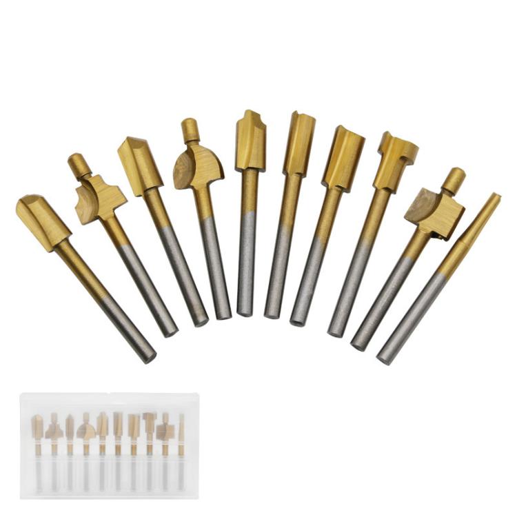 10pcs /Box Slotting Cutter Titanium Plated Sharpening Knife Woodworking Trimmer, High Speed Steel, Bearing Steel