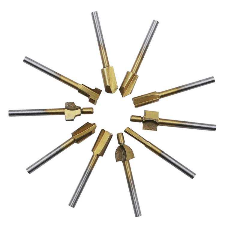 10pcs /Box Slotting Cutter Titanium Plated Sharpening Knife Woodworking Trimmer, High Speed Steel, Bearing Steel