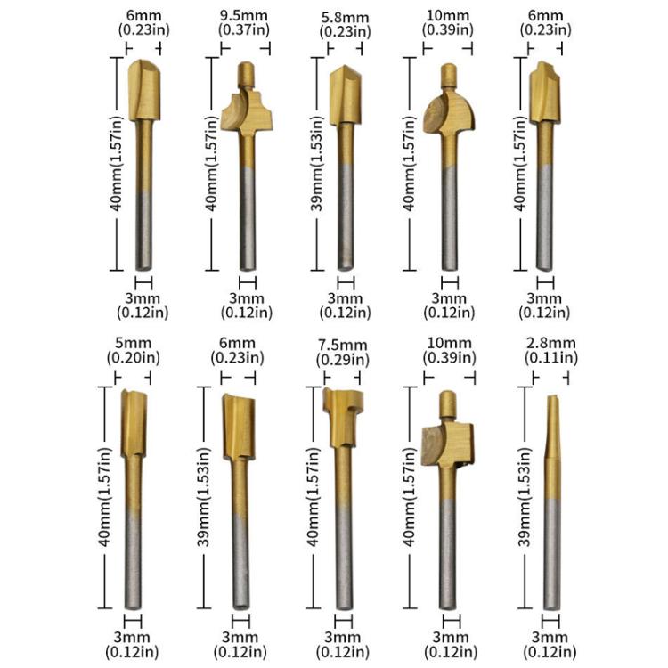 10pcs /Box Slotting Cutter Titanium Plated Sharpening Knife Woodworking Trimmer, High Speed Steel, Bearing Steel
