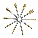 HSS Titanium Plated Rotary File Woodworking Milling Cutter Wood Carving Cutter, 10pcs