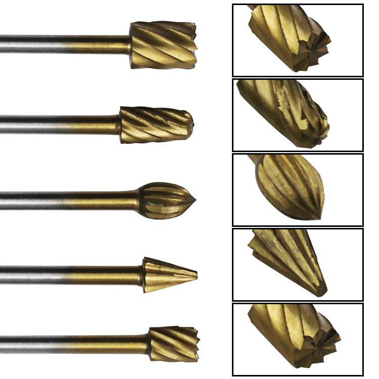 HSS Titanium Plated Rotary File Woodworking Milling Cutter Wood Carving Cutter, 10pcs