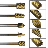 HSS Titanium Plated Rotary File Woodworking Milling Cutter Wood Carving Cutter, 10pcs
