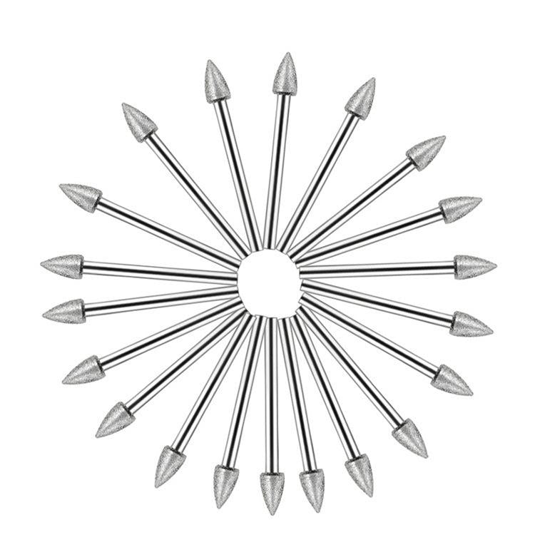 120 Mesh Pointed Diamond Grinding Head Diamond Fine Sanding Rod Jade Engraving Grinding Heads, 20pcs Pointed
