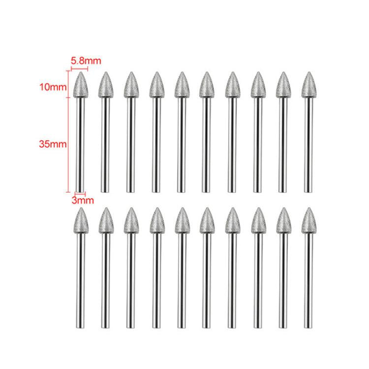 120 Mesh Pointed Diamond Grinding Head Diamond Fine Sanding Rod Jade Engraving Grinding Heads, 20pcs Pointed