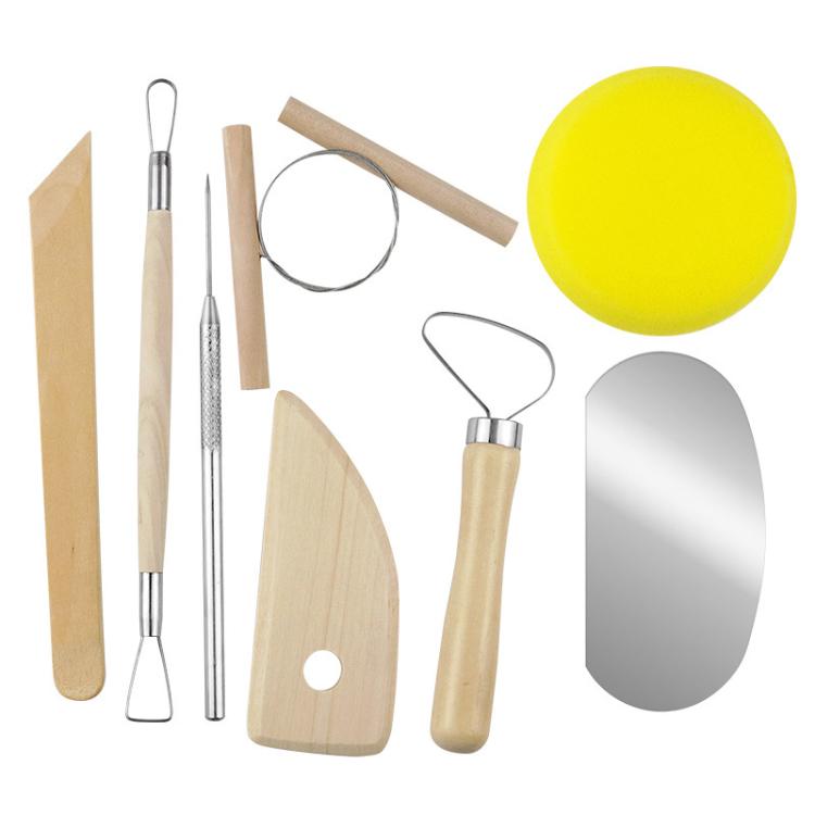 8pcs /Set Wooden Pottery Clay Carving Tools DIY Clay Tools Set, Original Wooden Color