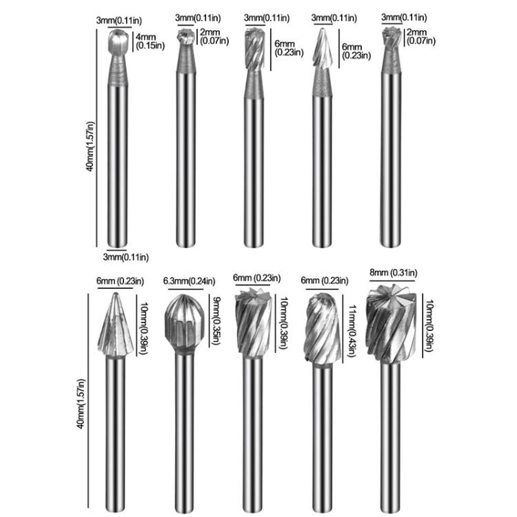 10pcs /Box HSS Rotary File Woodworking Tools Root Carving File, 10pcs /Box Rotary File