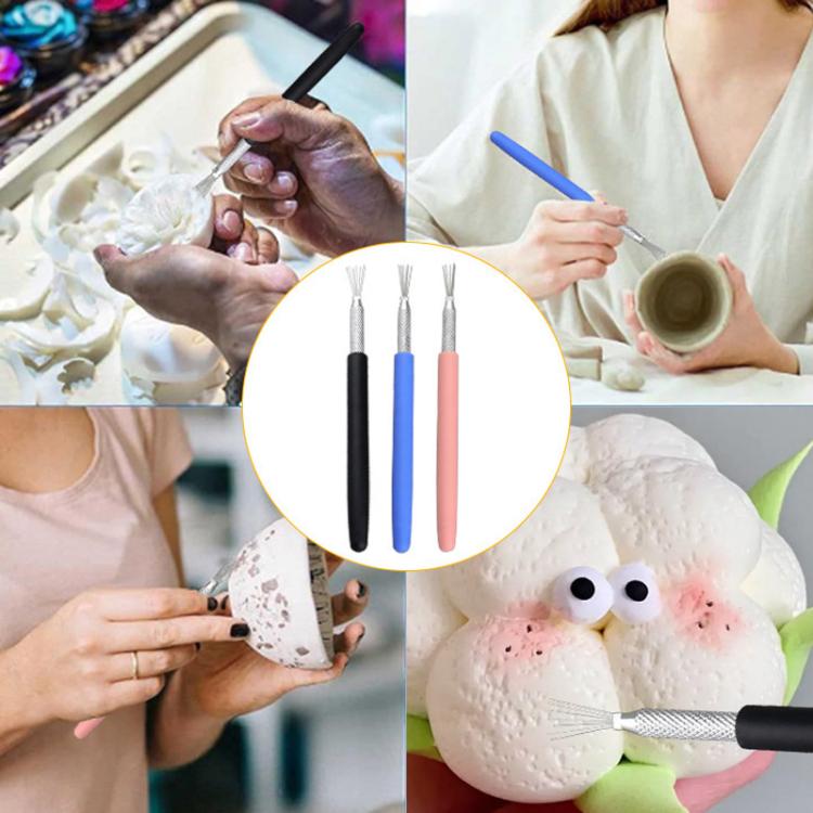 3pcs Soft Pottery Clay Modeling Sculpting Tools Clay Texture Brush DIY Making Aids, 3pcs Texture Brush