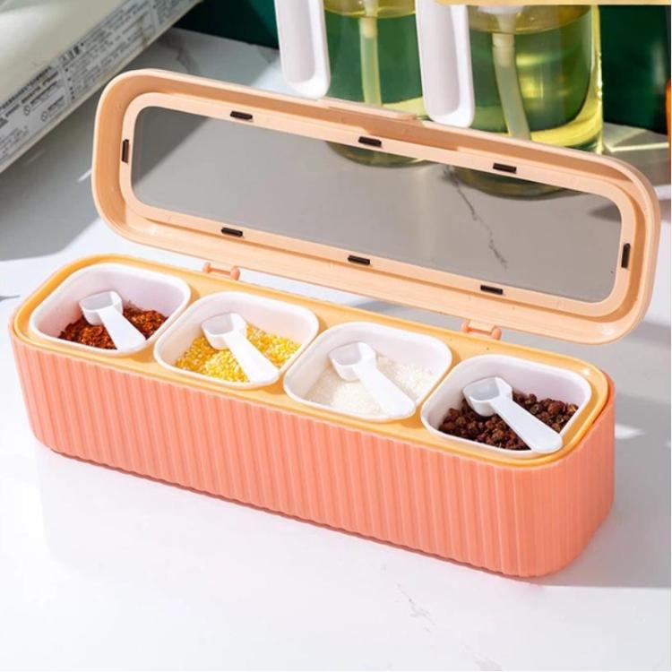 Household 4-Grid Seasoning Box Kitchen Spice Storage Container