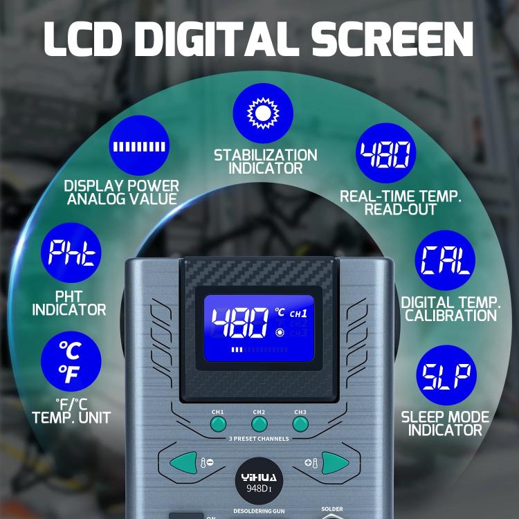 YIHUA 948D I 110W Anti-Static Desoldering Station With Strong Suction, HD LCD Screen, Adjustable Angle, And 3 Storage Channels