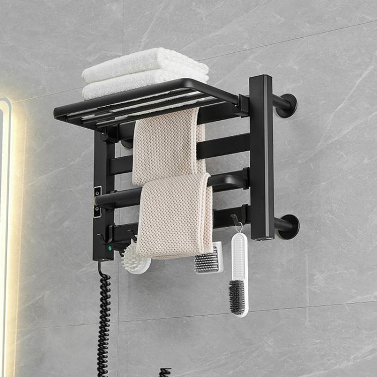 Smart Touchscreen Display Electric Heated Towel Rack Bathroom Drying Rack, Small Black Right Wiring, Small Black Left Wiring