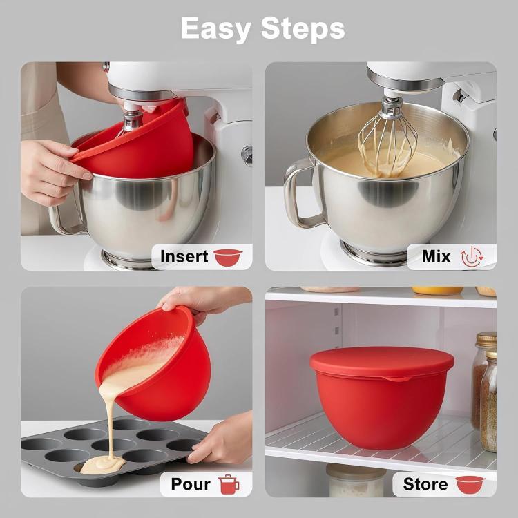 Silicone Lining With Lid For KitchenAid Tilt-Head 5-Quart Stainless Steel Mixing Bowl Replacement