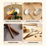 2pcs Solid Wood Long Handle Wok Spoon & Ladle Household Kitchen Shovel, Large, Small