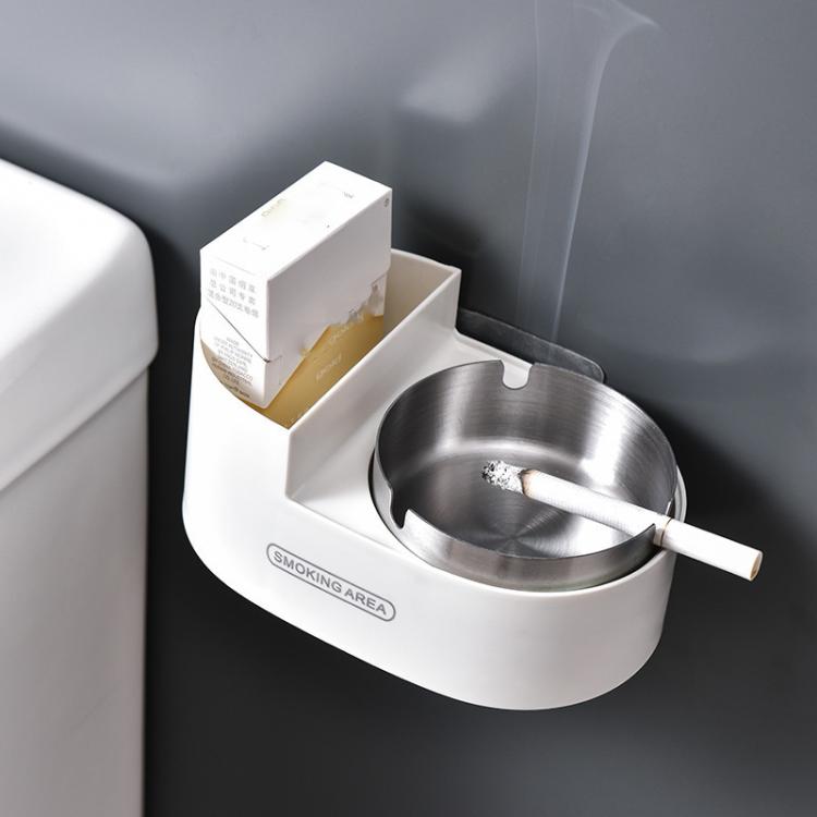 Stainless Steel Wall-Mounted Ashtray with Lid for Bathroom and Toilet Space-Saving Ash Holder