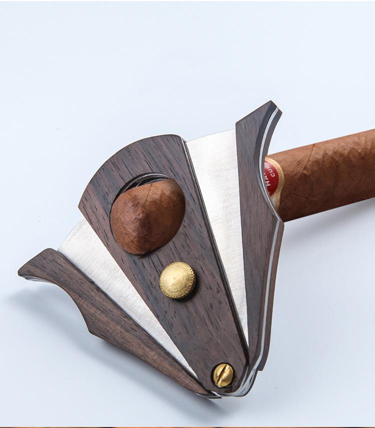 Sandalwood Cigar Scissors With Stainless Steel Double Blades Precision Cutter For Enthusiasts