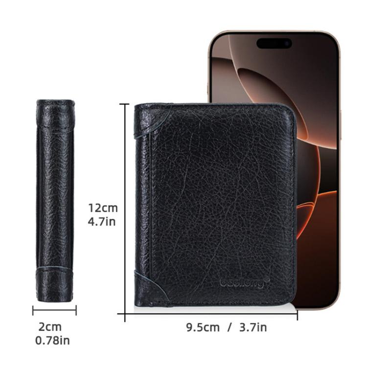 Baellerry D3112 Leather Men Short Wallet Vintage Tri-Fold Multi-Card Holder
