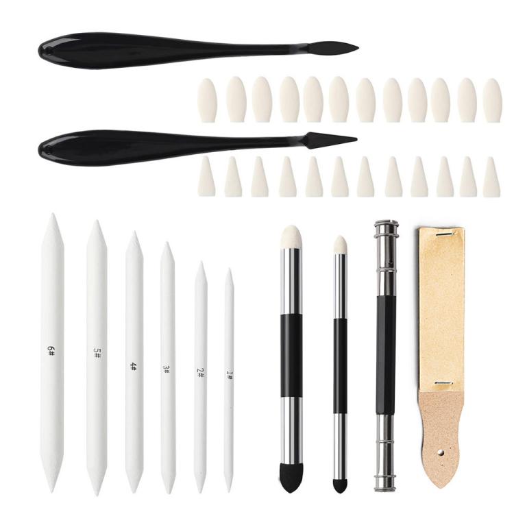 36 In 1 Sketch Drawing Set Blending Stumps Tortillons & Sponge Tools with 24 Replaceable Tips